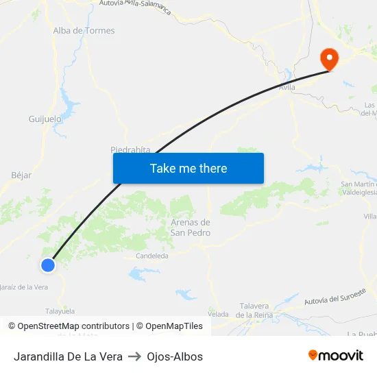 Jarandilla De La Vera to Ojos-Albos map