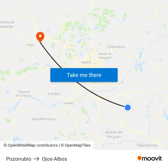 Pozorrubio to Ojos-Albos map