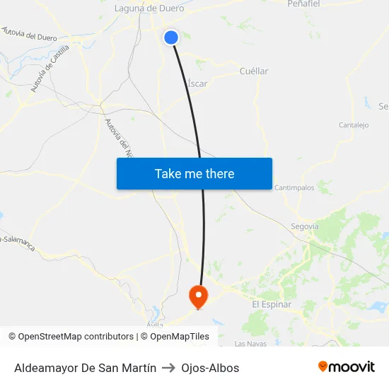 Aldeamayor De San Martín to Ojos-Albos map