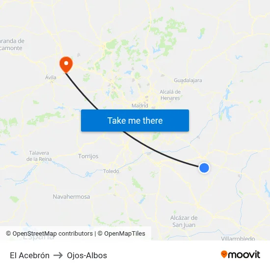 El Acebrón to Ojos-Albos map