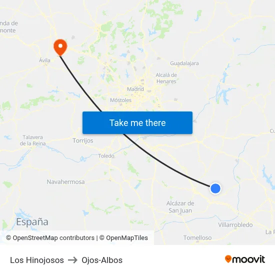 Los Hinojosos to Ojos-Albos map
