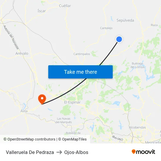 Valleruela De Pedraza to Ojos-Albos map