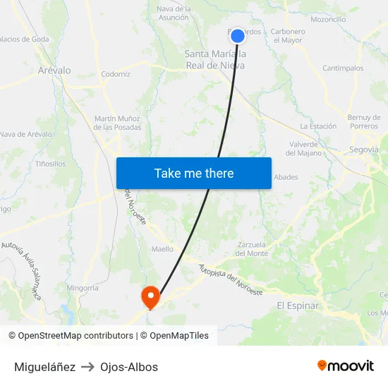 Migueláñez to Ojos-Albos map