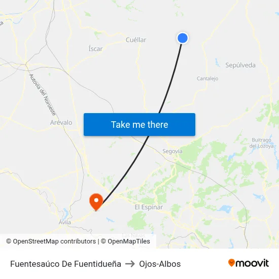 Fuentesaúco De Fuentidueña to Ojos-Albos map