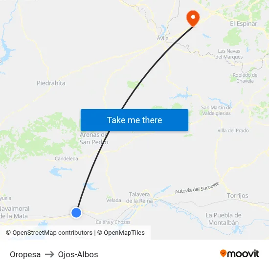 Oropesa to Ojos-Albos map