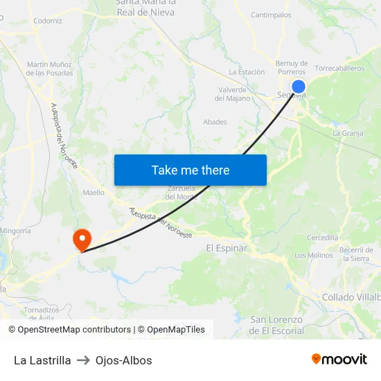 La Lastrilla to Ojos-Albos map
