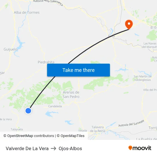 Valverde De La Vera to Ojos-Albos map
