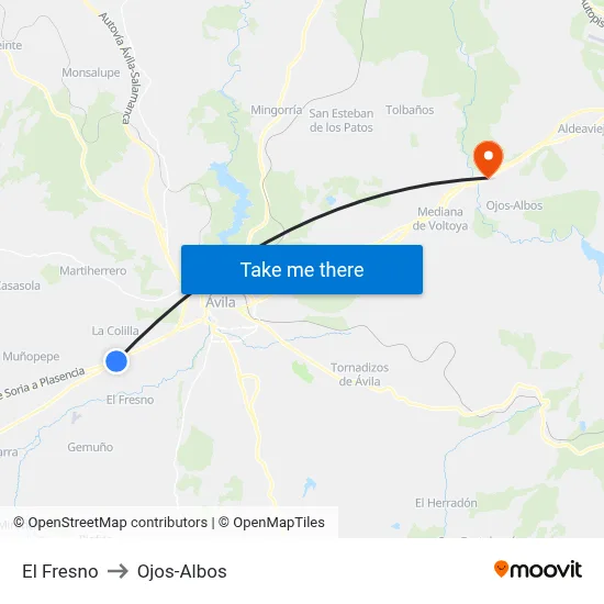 El Fresno to Ojos-Albos map
