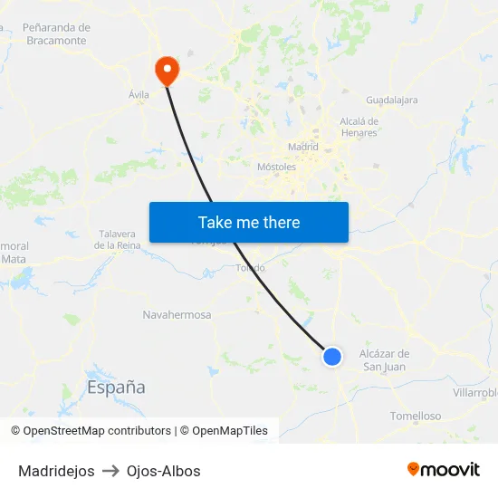 Madridejos to Ojos-Albos map