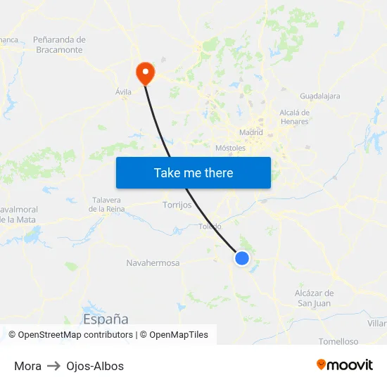 Mora to Ojos-Albos map