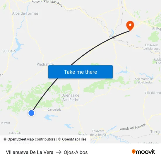 Villanueva De La Vera to Ojos-Albos map