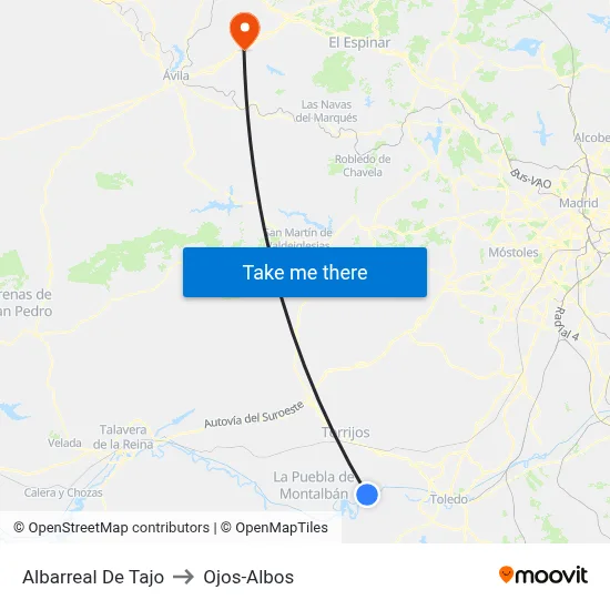 Albarreal De Tajo to Ojos-Albos map