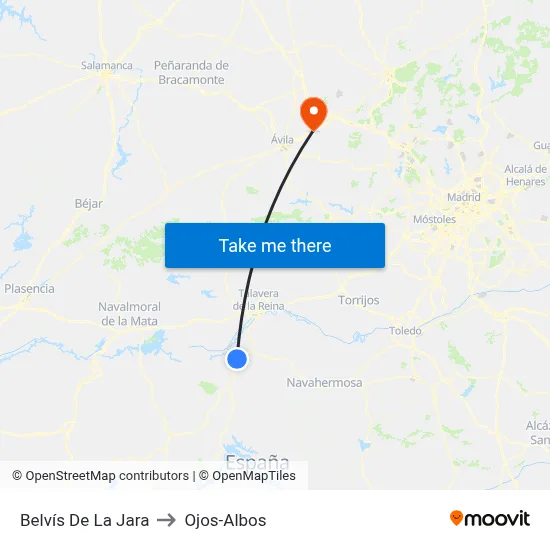 Belvís De La Jara to Ojos-Albos map