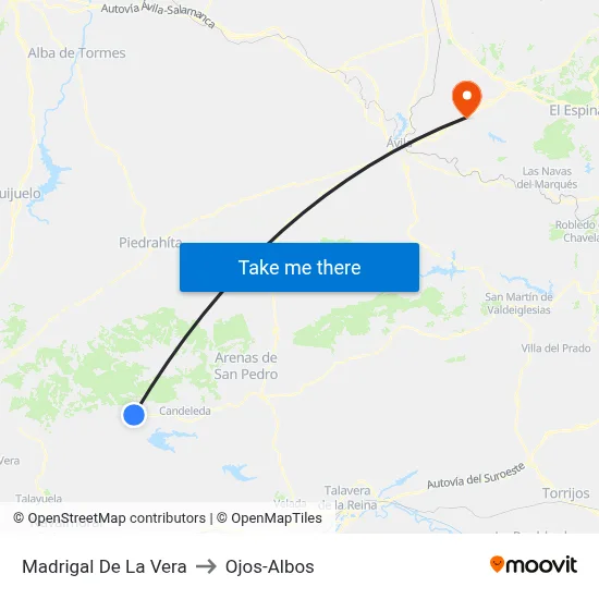 Madrigal De La Vera to Ojos-Albos map