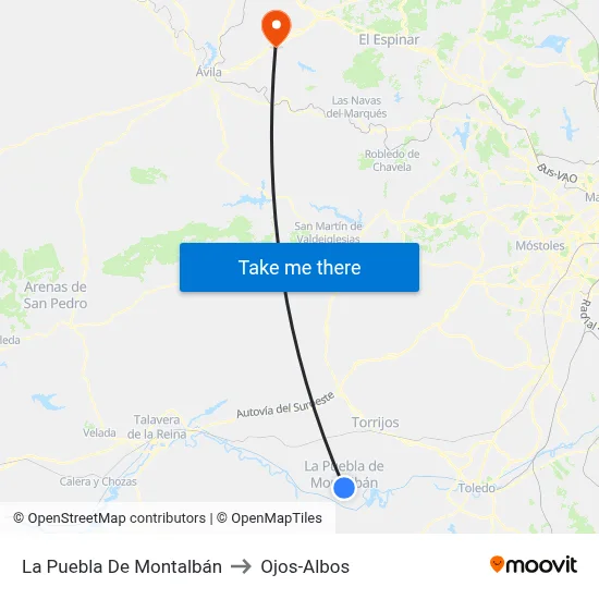 La Puebla De Montalbán to Ojos-Albos map