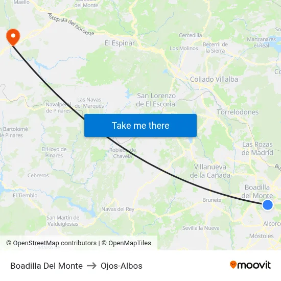 Boadilla Del Monte to Ojos-Albos map