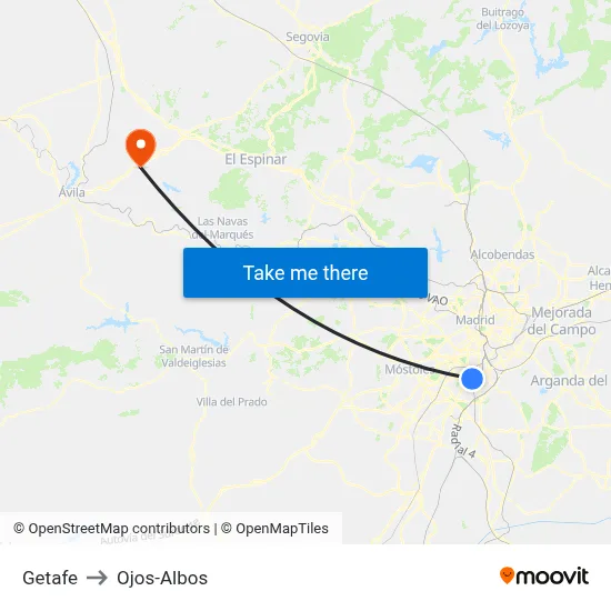 Getafe to Ojos-Albos map