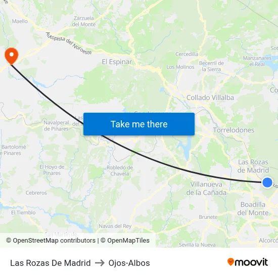 Las Rozas De Madrid to Ojos-Albos map