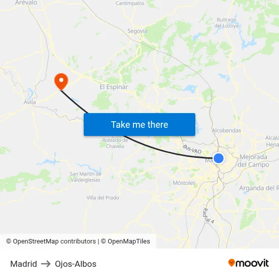 Madrid to Ojos-Albos map