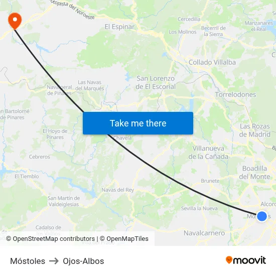 Móstoles to Ojos-Albos map