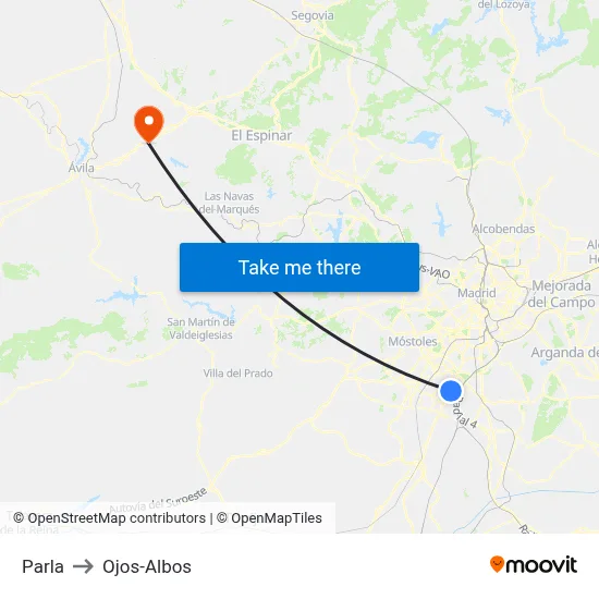 Parla to Ojos-Albos map