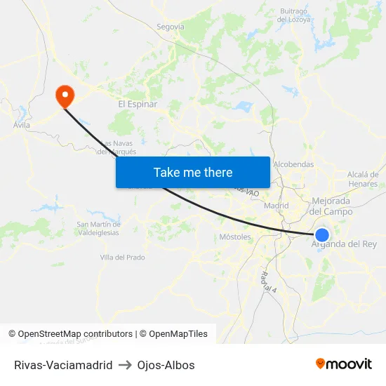 Rivas-Vaciamadrid to Ojos-Albos map
