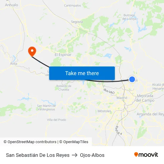 San Sebastián De Los Reyes to Ojos-Albos map
