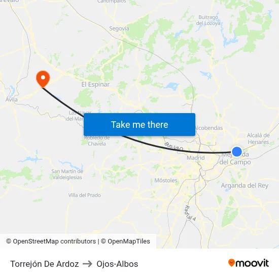 Torrejón De Ardoz to Ojos-Albos map