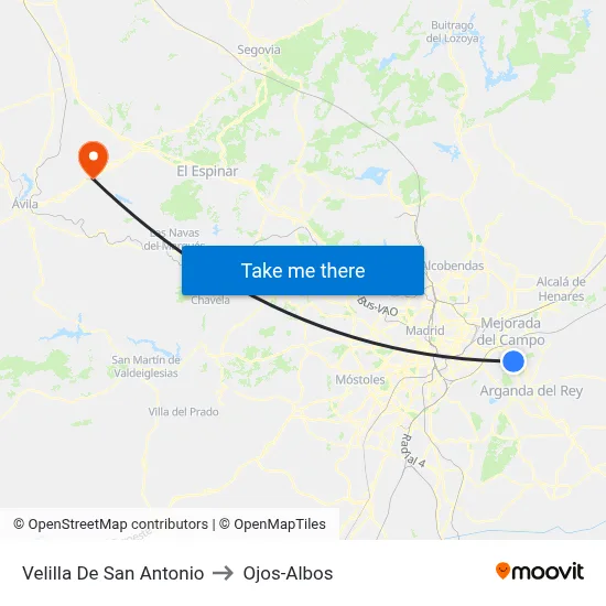 Velilla De San Antonio to Ojos-Albos map
