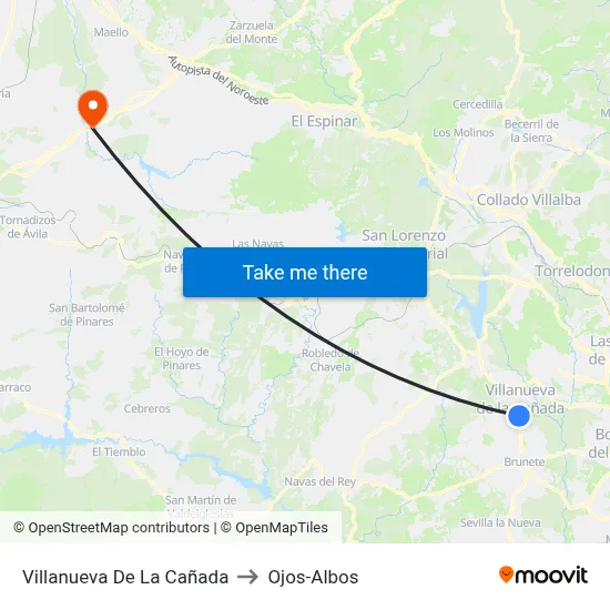 Villanueva De La Cañada to Ojos-Albos map