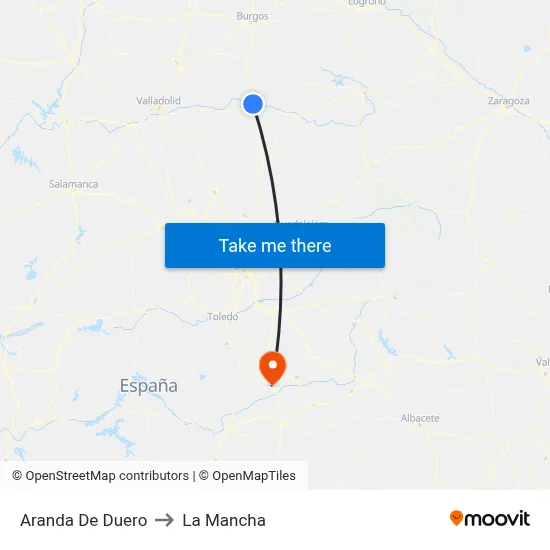 Aranda De Duero to La Mancha map