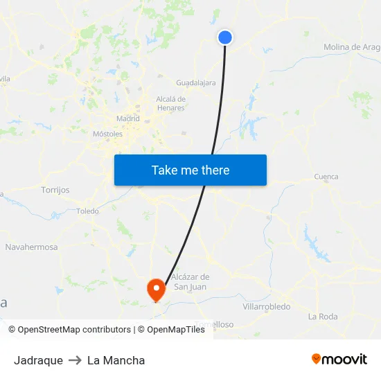 Jadraque to La Mancha map