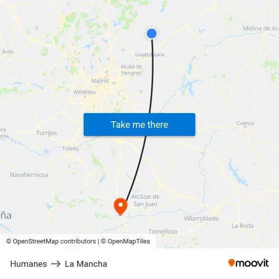 Humanes to La Mancha map