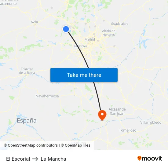 El Escorial to La Mancha map