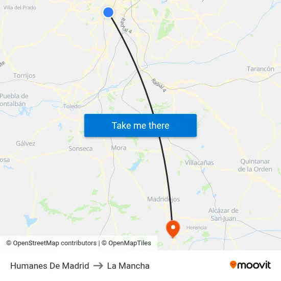 Humanes De Madrid to La Mancha map