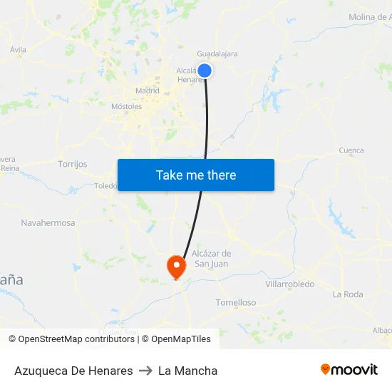 Azuqueca De Henares to La Mancha map