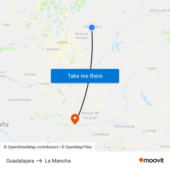 Guadalajara to La Mancha map