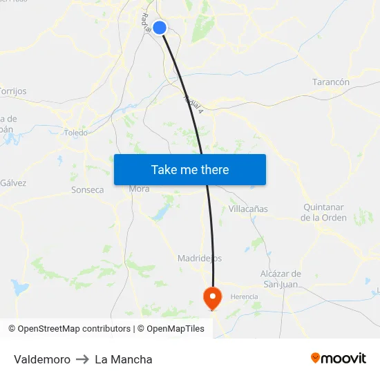 Valdemoro to La Mancha map