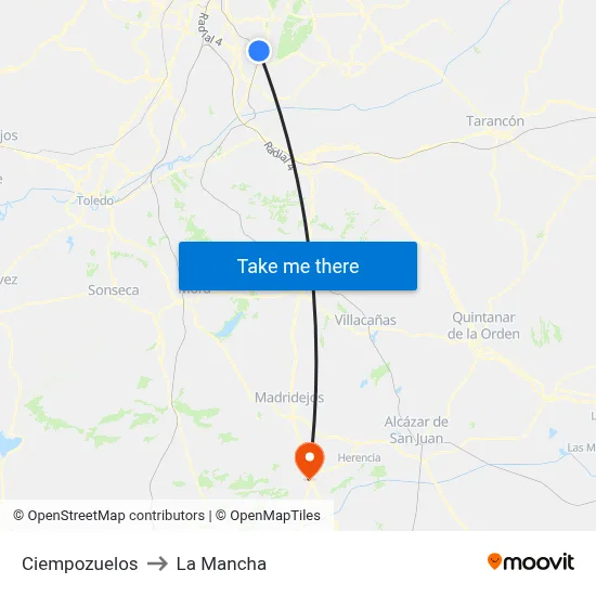 Ciempozuelos to La Mancha map