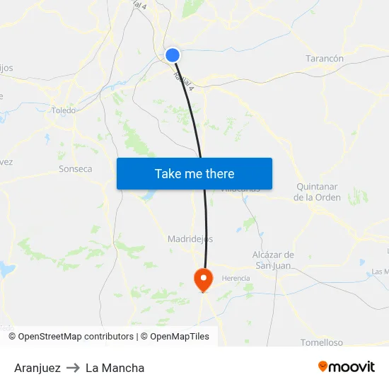 Aranjuez to La Mancha map