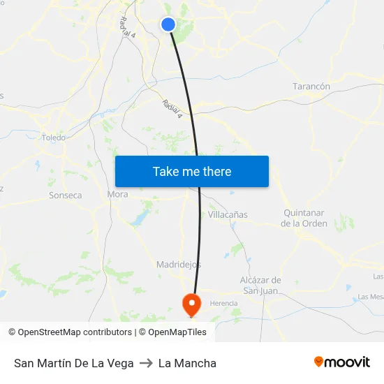 San Martín De La Vega to La Mancha map