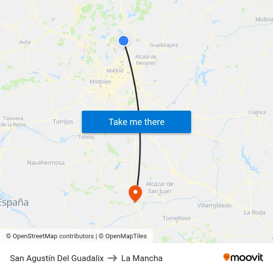 San Agustín Del Guadalix to La Mancha map