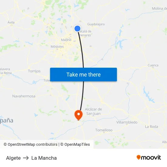 Algete to La Mancha map