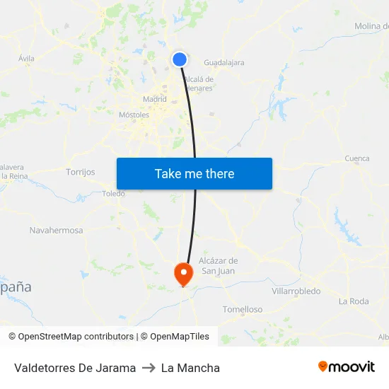 Valdetorres De Jarama to La Mancha map