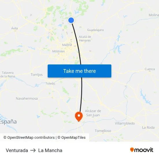 Venturada to La Mancha map