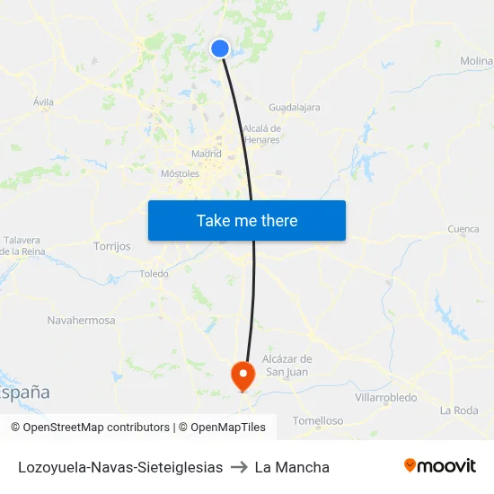Lozoyuela-Navas-Sieteiglesias to La Mancha map