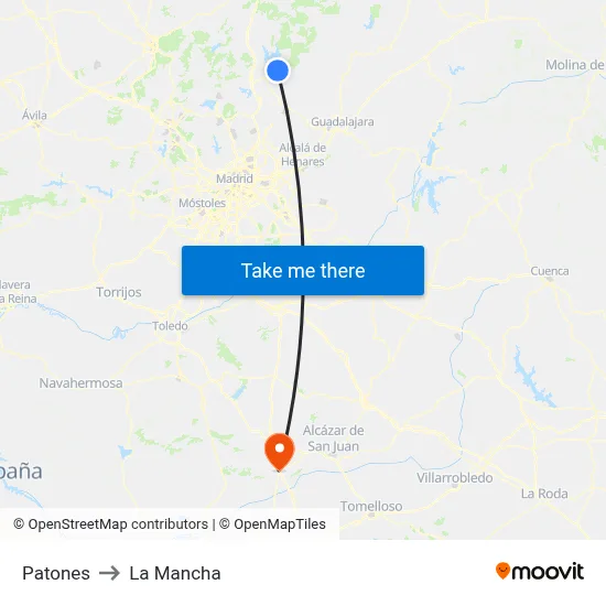 Patones to La Mancha map