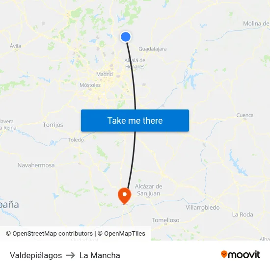Valdepiélagos to La Mancha map