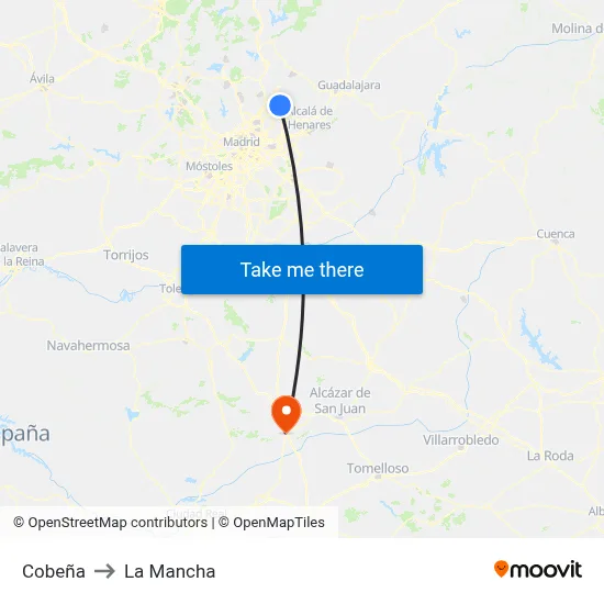 Cobeña to La Mancha map
