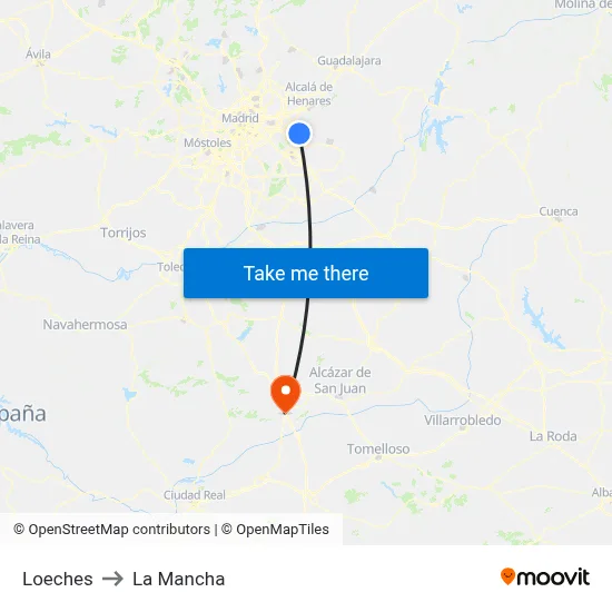Loeches to La Mancha map